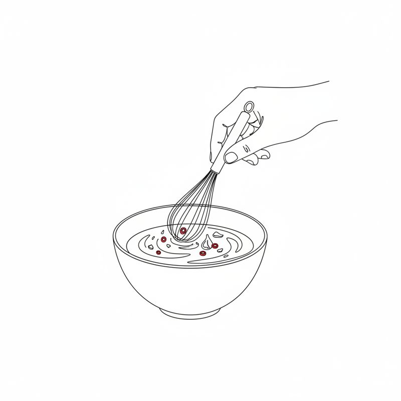 Illustrasjon: dipp med hvitløk og chili røres sammen i en liten bolle