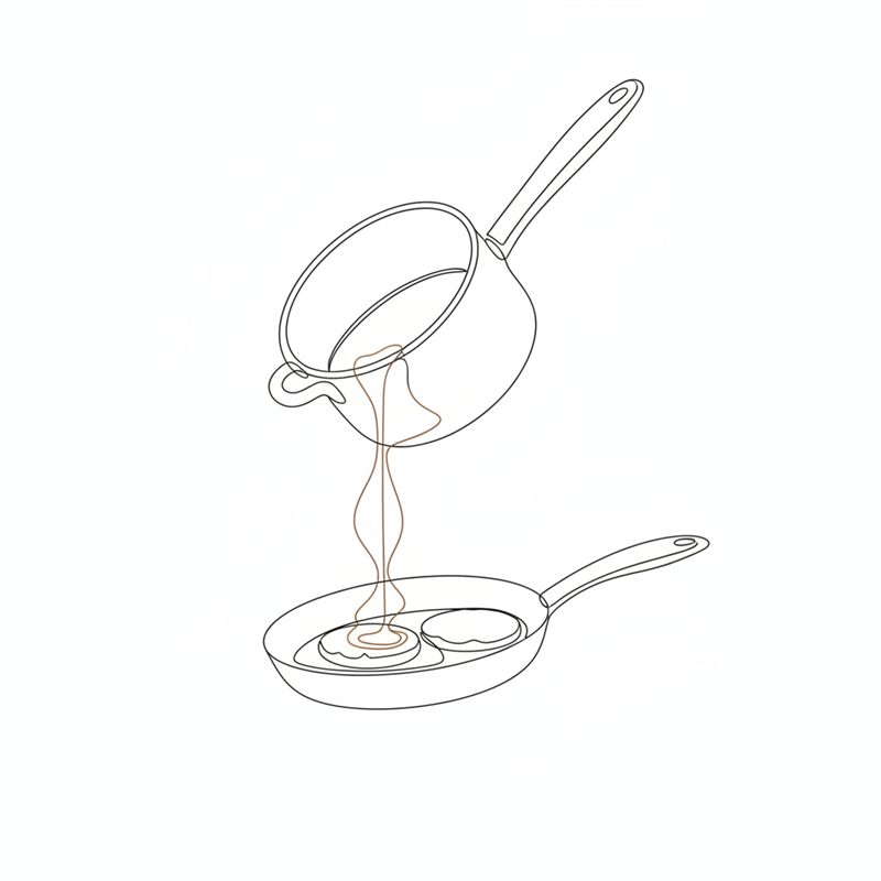 Illustrasjon: brun saus helles over kjøttkaker i en panne