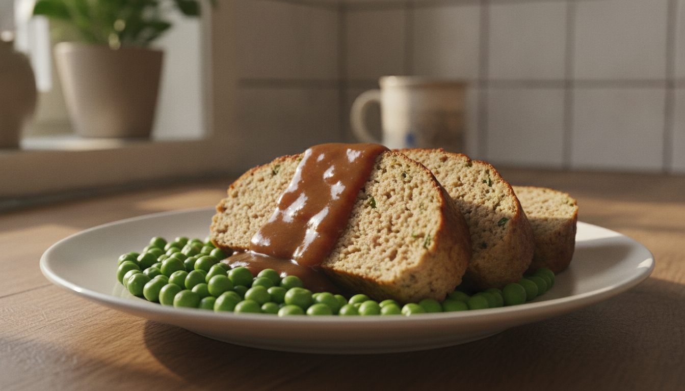 Norsk kjøttpudding i skiver med brun saus og erter på godtnoe.no