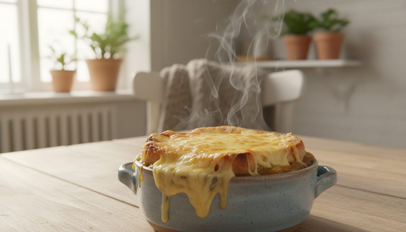 Fransk løksuppe med gyllen ostecrouton på godtnoe.no