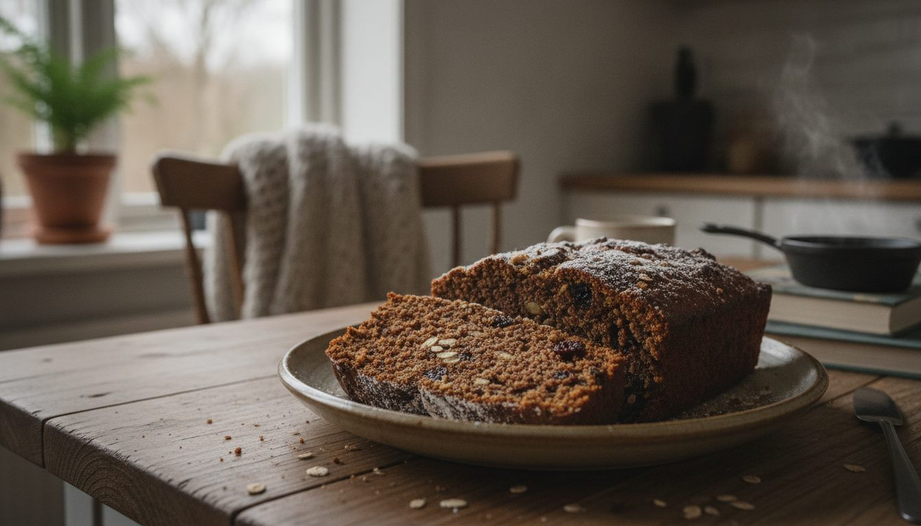 Krydret ølkake i skiver på et fat på godtnoe.no