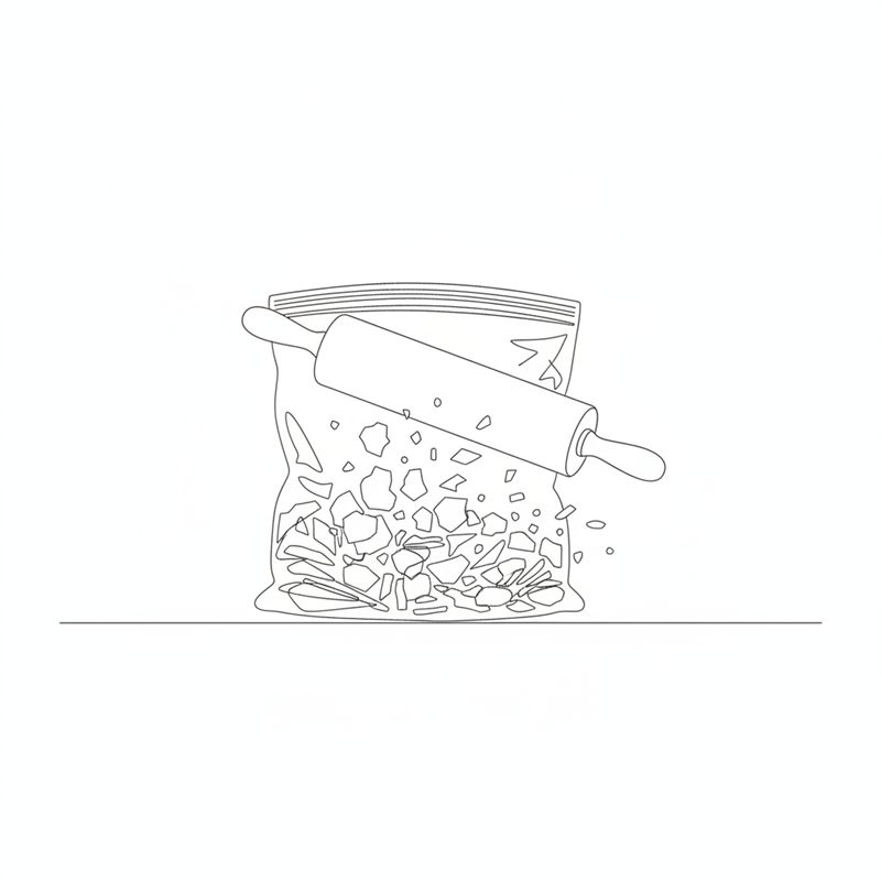 Illustrasjon: cornflakes knuses i en lukket matpose med en kjevle