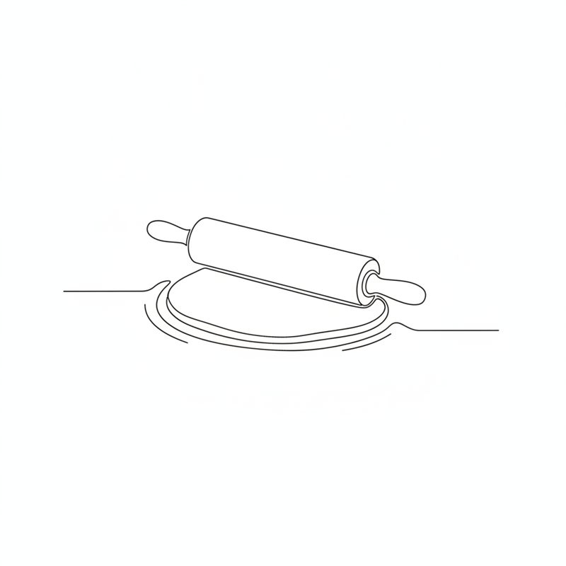 Illustrasjon: en kjevle kjevler et stykke dumplingdeig ut til en tynn sirkel