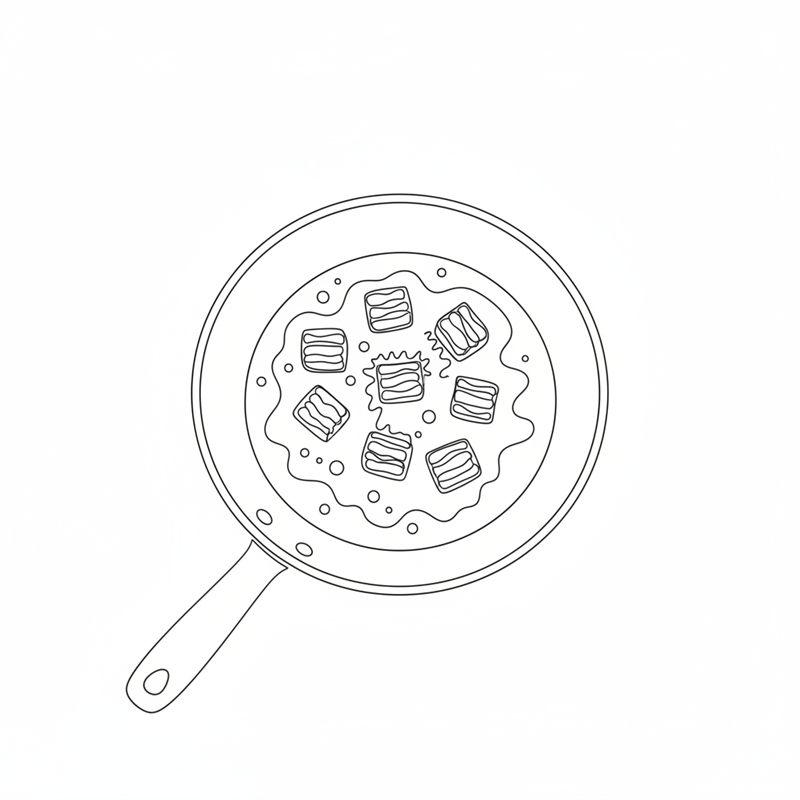Illustrasjon: baconterninger stekes sprø i en tørr sautépanne