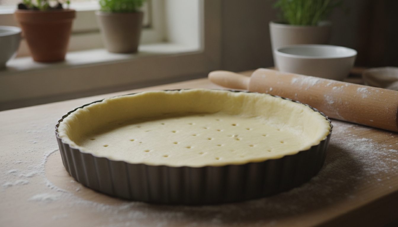 Hjemmelaget paideig prikket med gaffel i en riflet paiform