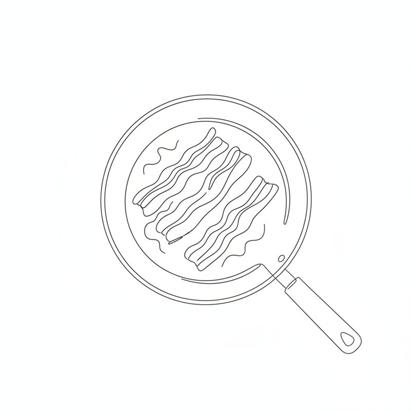 Illustrasjon: baconstrimler som krøller seg og blir sprø i en panne