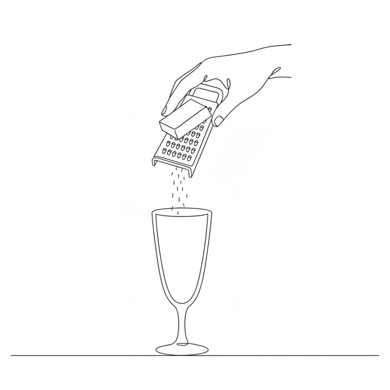 Illustrasjon: mørk sjokolade rives over den ferdige desserten i glass