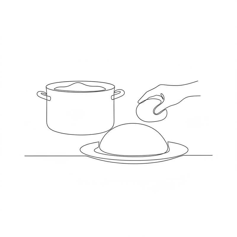 Illustrasjon: ferdig ugali vendes ut av gryta som en glatt kuppel på en tallerken